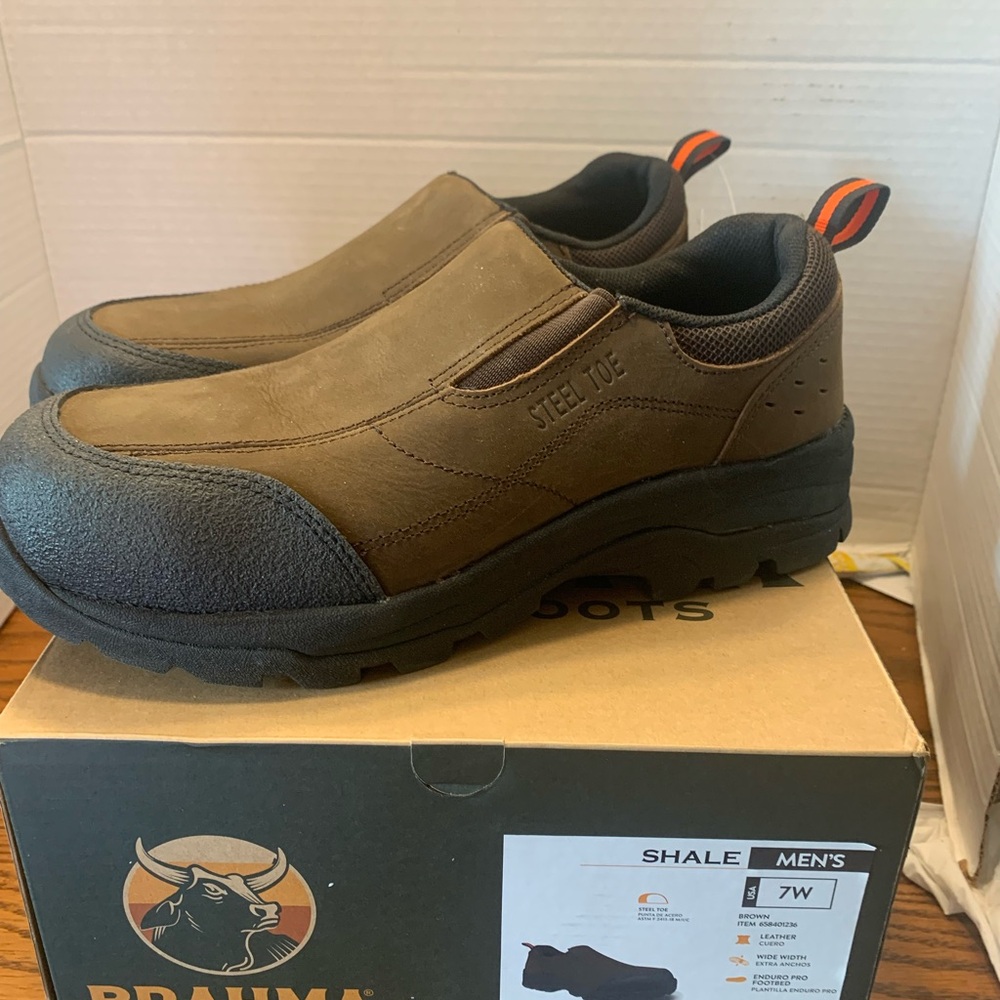 Nee Brahma Men's Brown Slip-On Steel Toe Boots